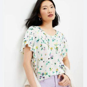 Ann taylor loft linen tee flutter wedge white floral